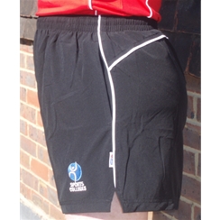 Clearance Black With White Piping PE Shorts with Sports Colleges Logo