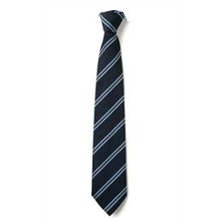 Black with Blue Double Stripe Senior School Length Clip-On Tie