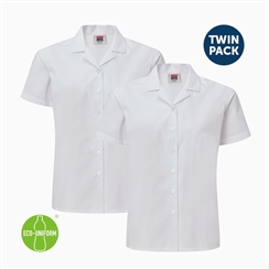 White Short Sleeved Rever Collar Twin Pack Blouse