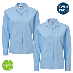 Blue Long Sleeved Rever Collar Twin Pack Blouse