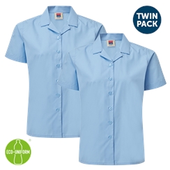 Blue Short Sleeved Rever Collar Twin Pack Blouse