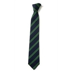 Black with Green Double Stripe Senior School Length Clip-On Tie